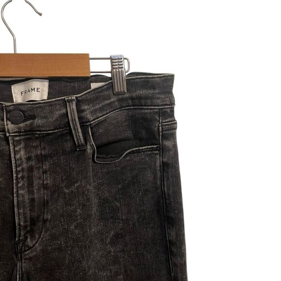 Frame Denim Le High Straight Jeans in Rockstar Black Frayed Hem Size 30 - Picture 2 of 10